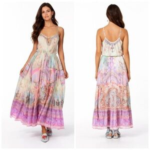 Camilla Electron Libre Silk Maxi Dress Front Tie Detail Boho Luxury Print XL